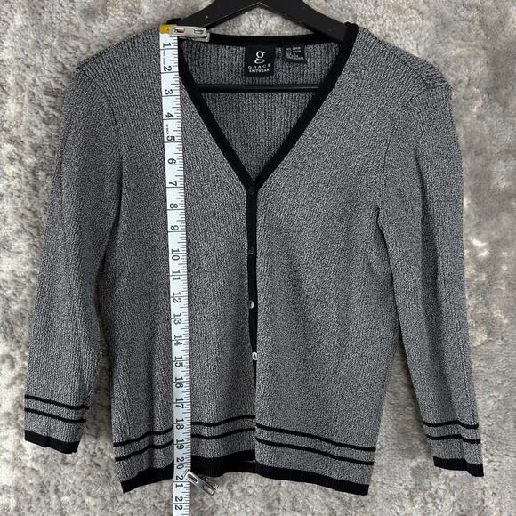 Grace Knitwear Size S Casual V Neck Cardigan Sweater Gray Long Sleeve Button - Picture 2 of 8